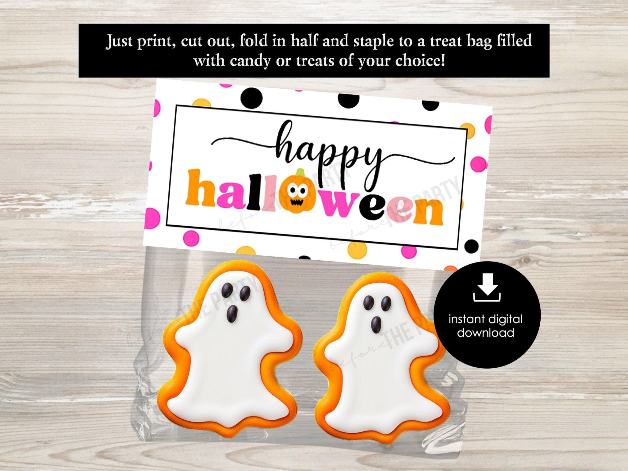 Happy Halloween Treat Bag Topper, 4" 5" 6.5", Halloween Bag Topper, Student Gift, Cookie Bag topper, Candy favor bag for kids costume party
