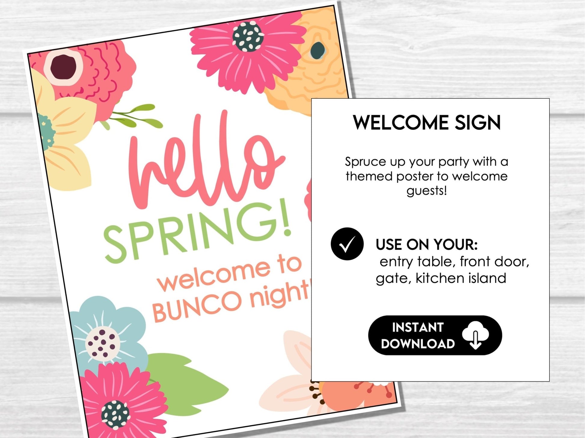 Hello Spring Floral Bunco Score Cards, April Bunco Score Sheets, Spring Bunco Invitation