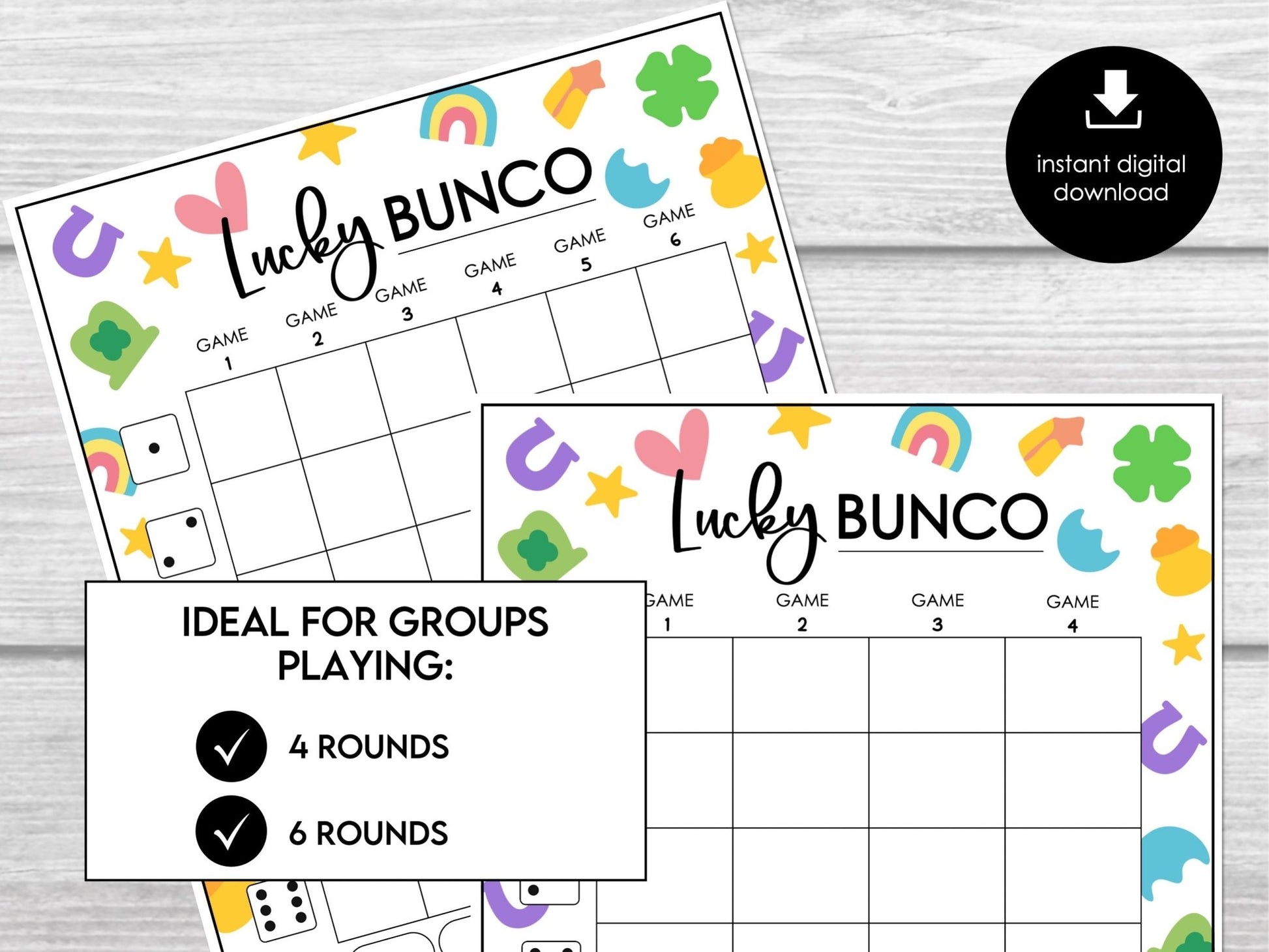 Lucky Bunco - St. Patrick's Day Charms | 4 and 6 game rounds | Tally Sheets