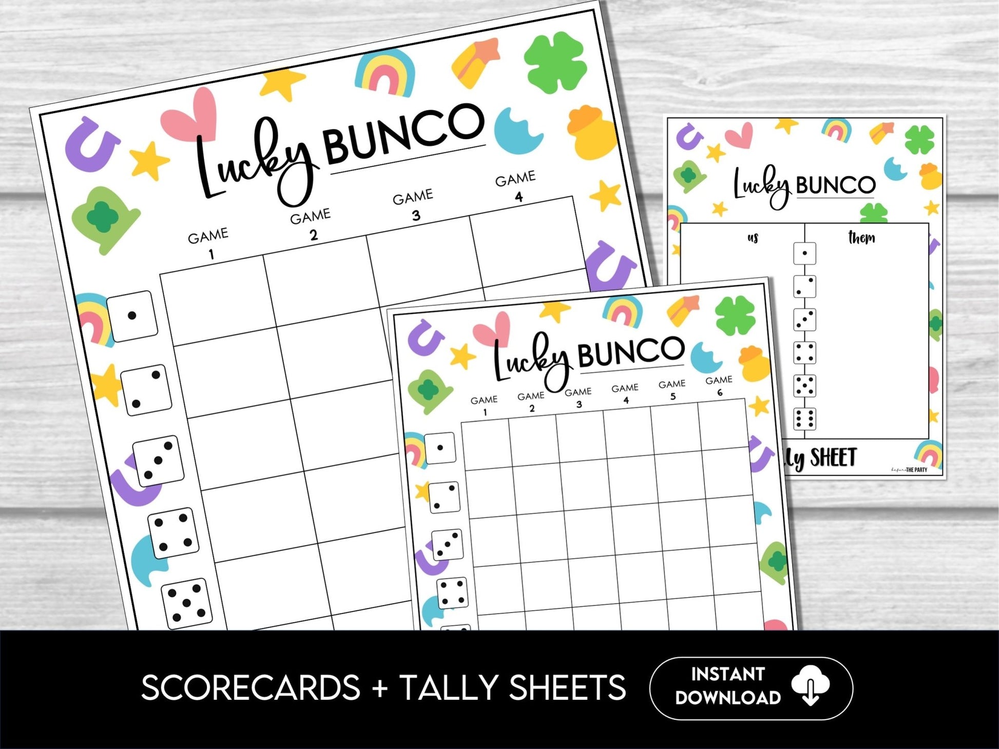 Lucky Bunco - St. Patrick's Day Charms | 4 and 6 game rounds | Tally Sheets