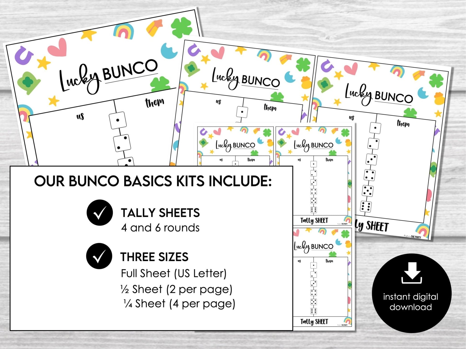 Lucky Bunco - St. Patrick's Day Charms | 4 and 6 game rounds | Tally Sheets