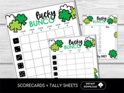March Bunco Score Sheets, Bunco Printable, St. Patricks Bunko Party 4 games | 6 games