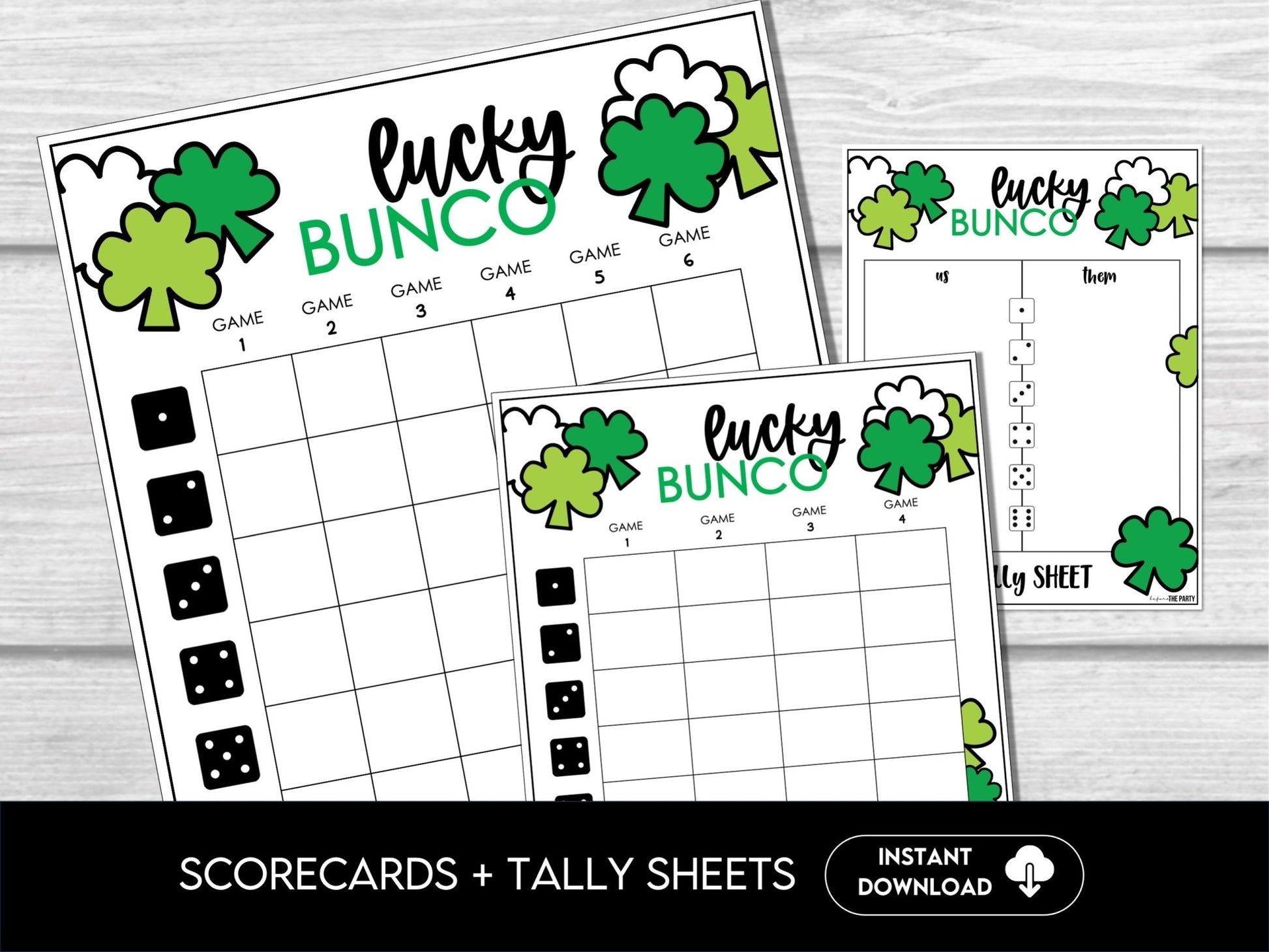 March Bunco Score Sheets, Bunco Printable, St. Patricks Bunko Party 4 games | 6 games