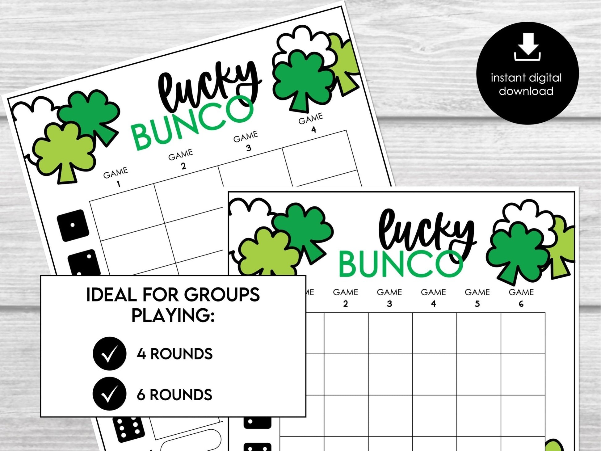 March Bunco Score Sheets, Bunco Printable, St. Patricks Bunko Party 4 games | 6 games