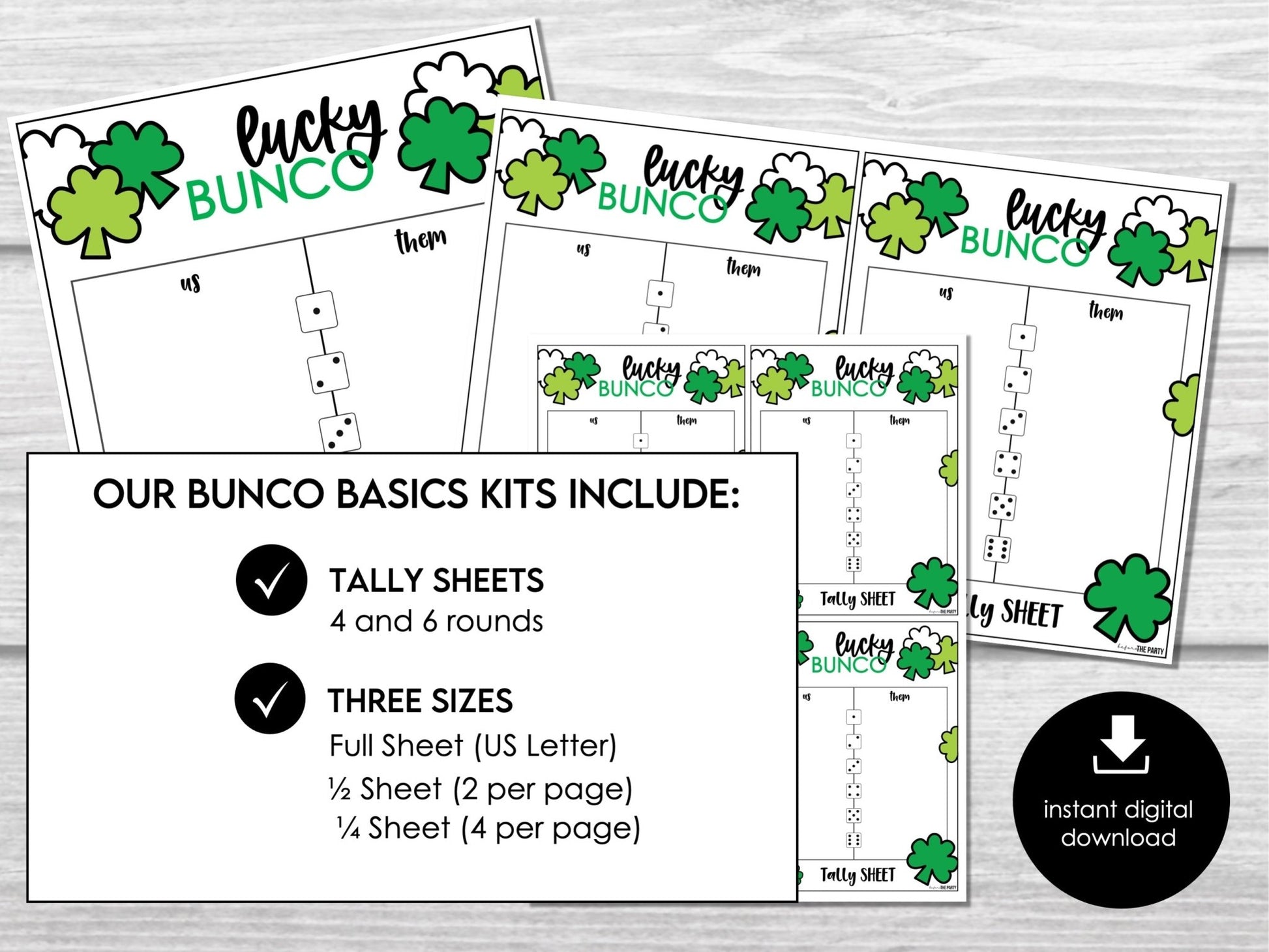 March Bunco Score Sheets, Bunco Printable, St. Patricks Bunko Party 4 games | 6 games