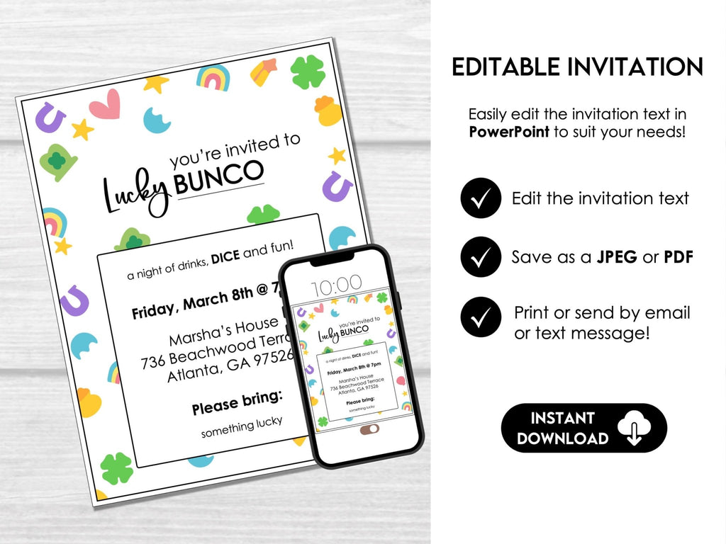 March Bunco Score Sheets - Lucky Theme with Tally Sheets - Bunco Invitation - Before The Party