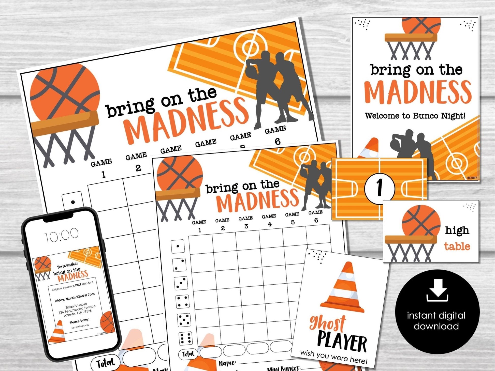March Madness Bunco Score Sheets, Basketball Bunco, Sports Bunco Night Printable, Bunco Table Signs, Bunco Game Printable, Bunco Invitation - Before The Party