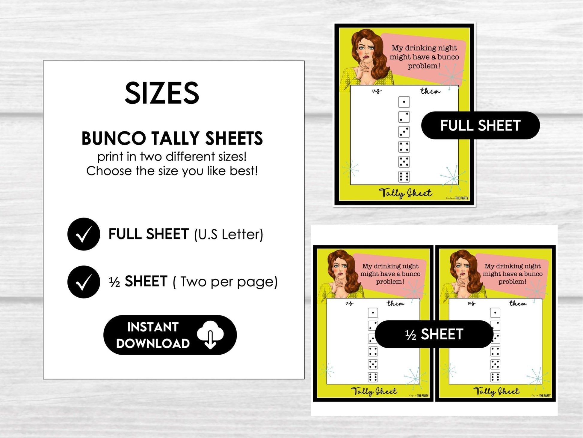 My Drinking Night Might Have a Bunco Problem! Funny Retro Bunco Score Card Instant Download