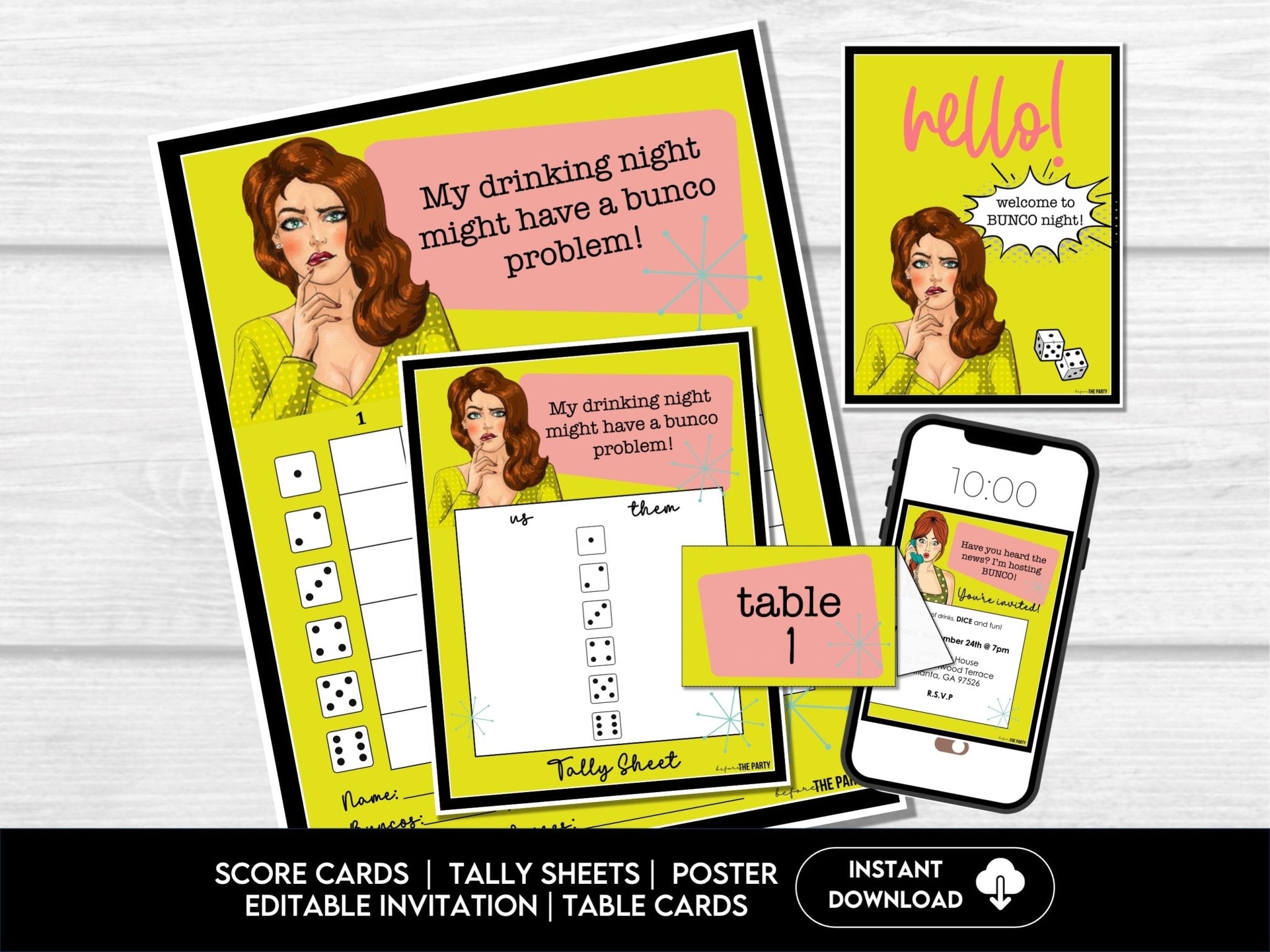 My Drinking Night Might Have a Bunco Problem! Funny Retro Bunco Score Card Instant Download - Before The Party