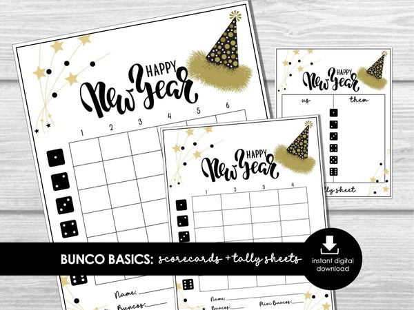 New Year Bunco Score Sheets, January Bunco Game, 2024 Bunco Scorecards | 4 games | 6 games, Tally Sheets | Holiday Bunco | New Years Eve - Before The Party