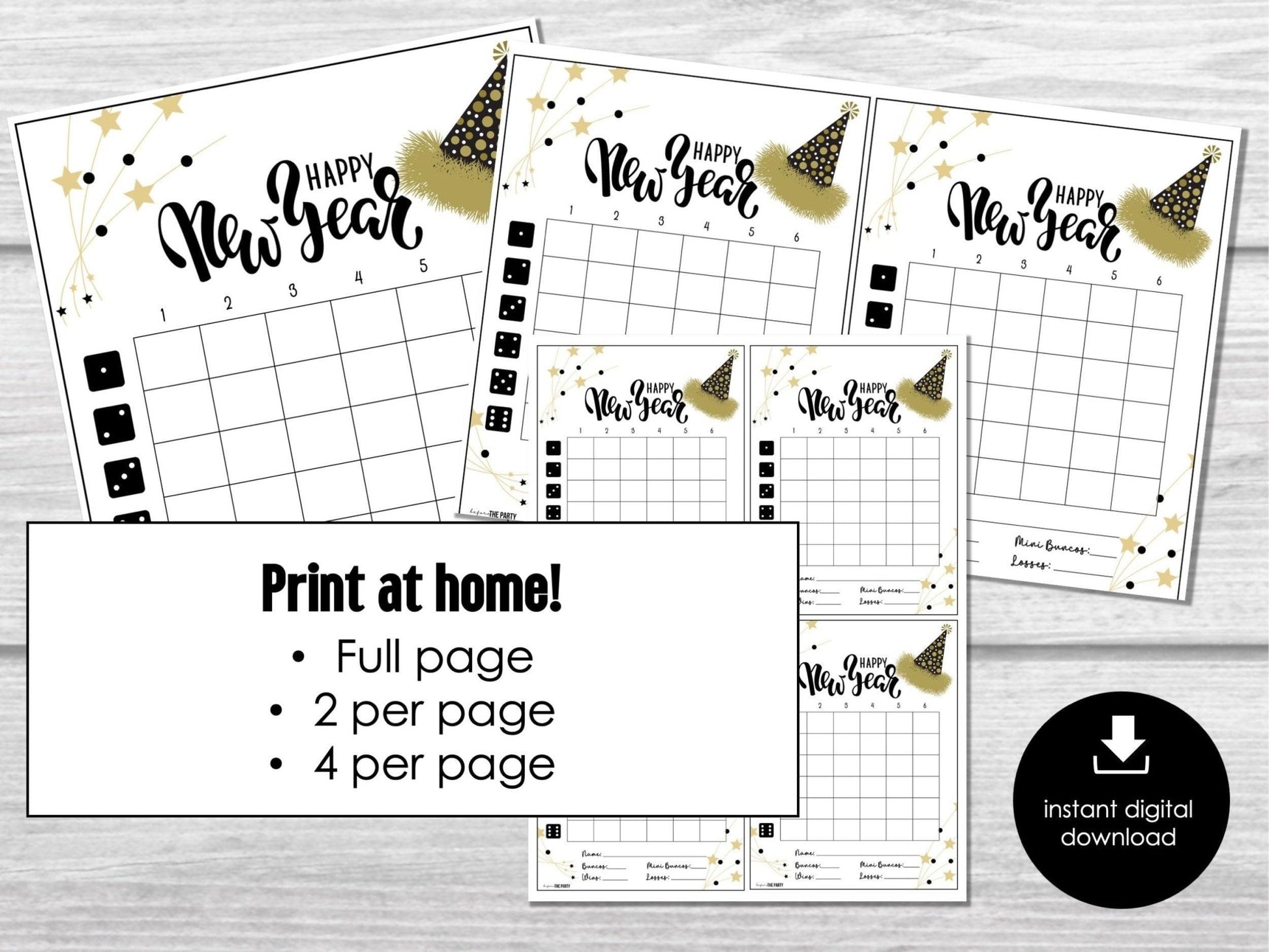 New Year Bunco Score Sheets, January Bunco Game, 2024 Bunco Scorecards | 4 games | 6 games, Tally Sheets | Holiday Bunco | New Years Eve - Before The Party