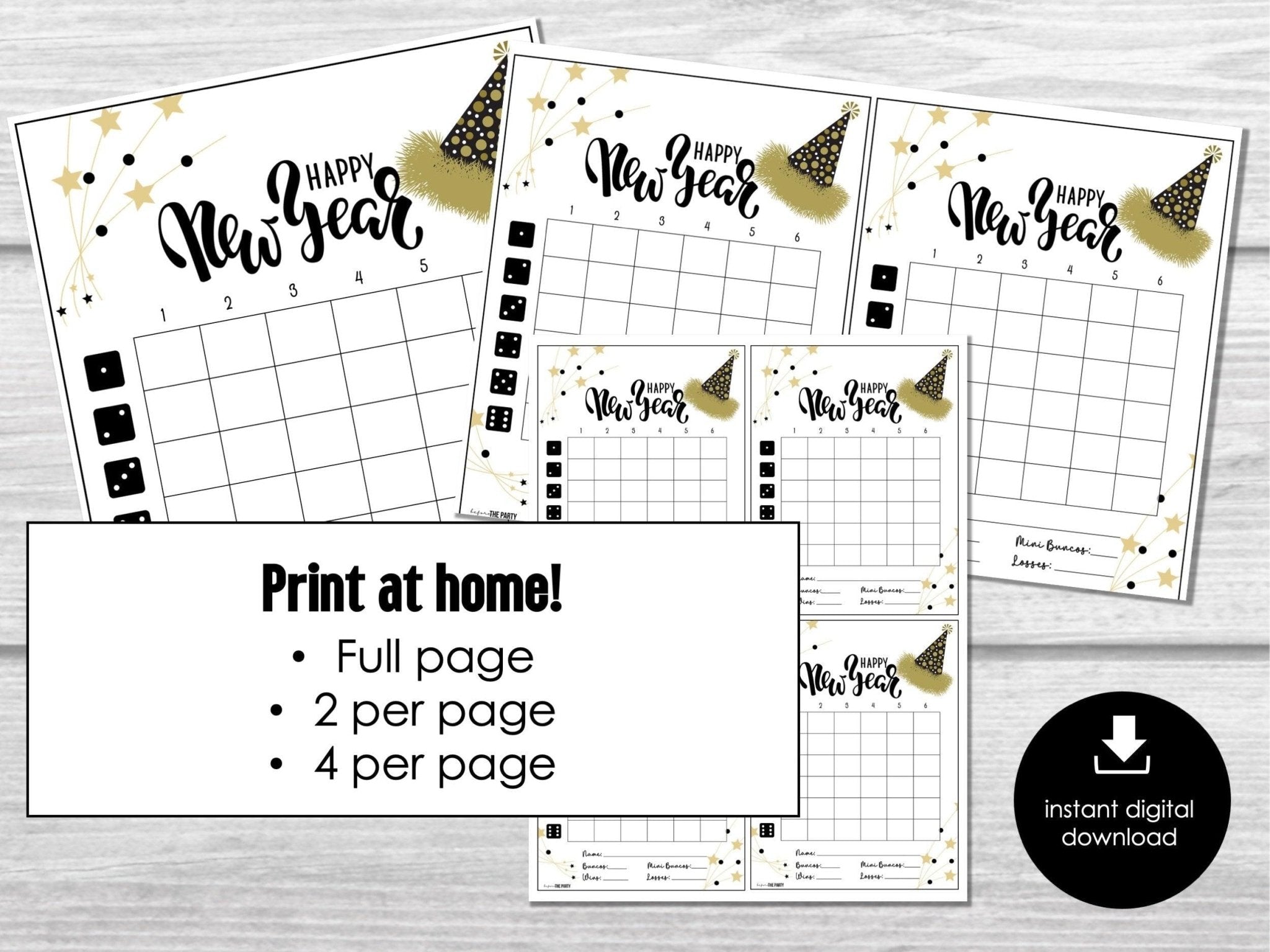 New Year Bunco Score Sheets, January Bunco Game, 2024 Bunco Scorecards | 4 games | 6 games, Tally Sheets | Holiday Bunco | New Years Eve - Before The Party