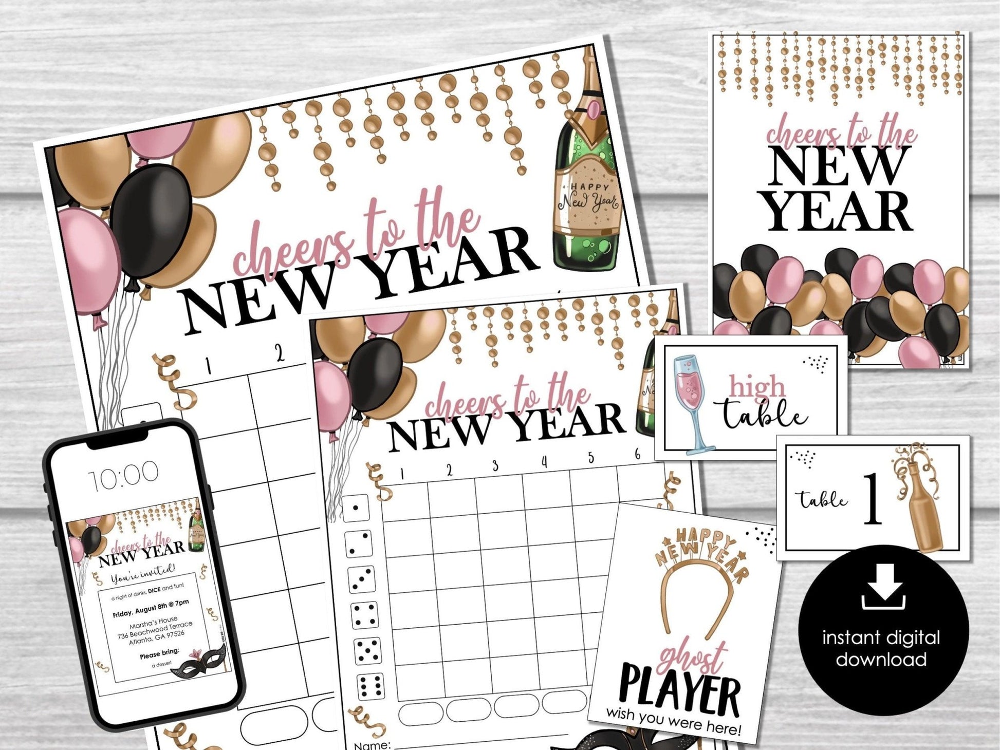New Year's Eve Bunco Printable Score Sheets, New Year Party Bunco, Bunco Party Game, Bunco Game Party Printable, Fun Bunco Night, BUNKO Game - Before The Party