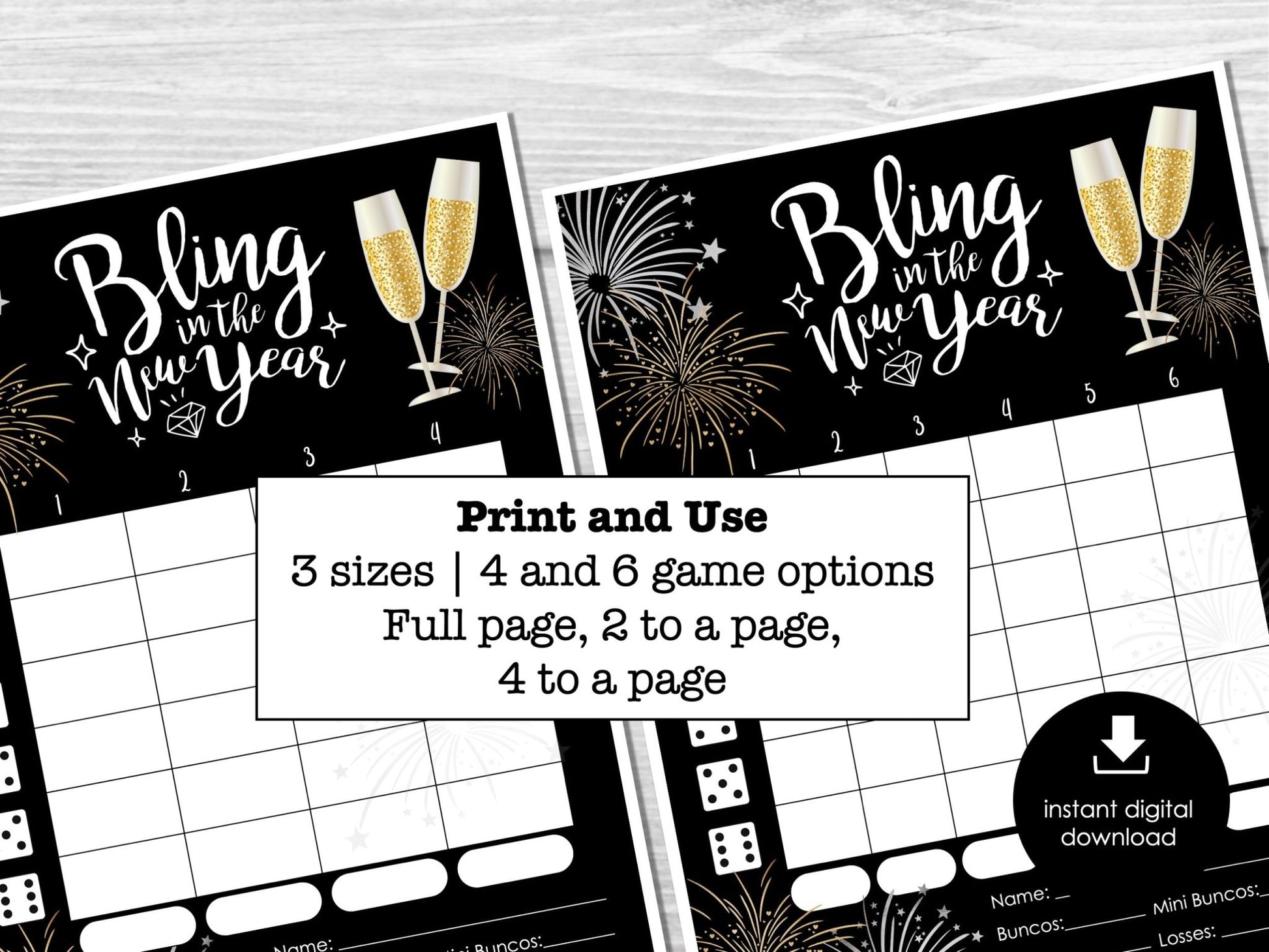New Year's Eve Bunco Score Sheets, Bunco Score Sheets for New Year Party, Bunco Party