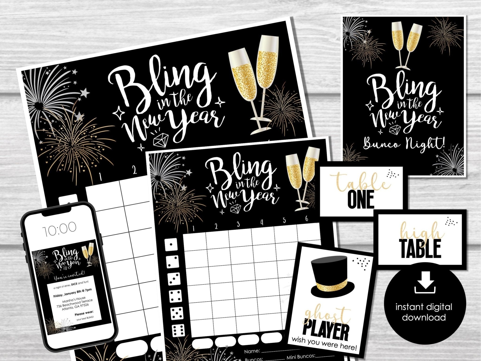New Year's Eve Bunco Score Sheets, Bunco Score Sheets for New Year Party, Bunco Party Game, January Bunco Game Party Printable, Bunco Night - Before The Party