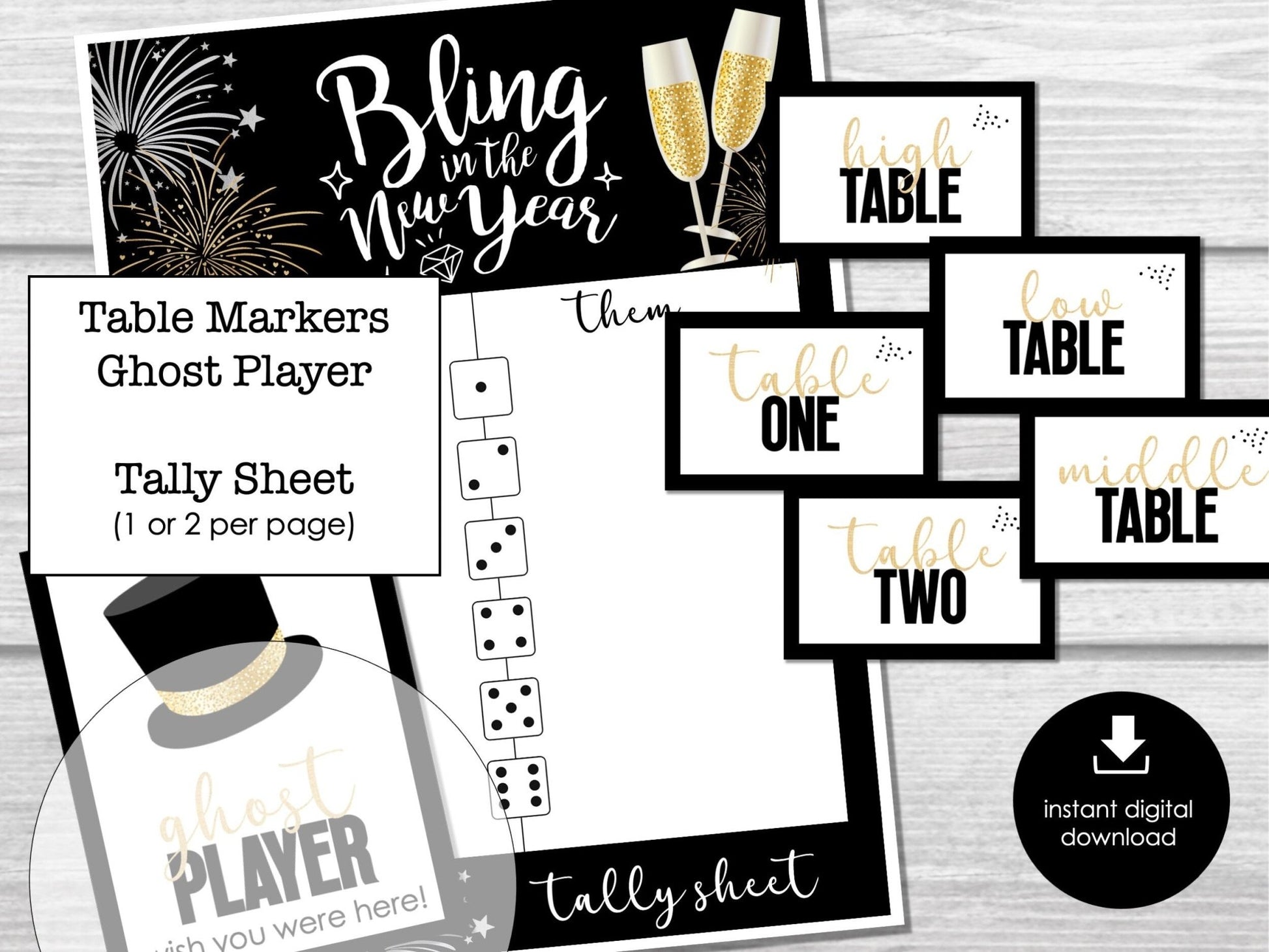 New Year's Eve Bunco Score Sheets, Bunco Score Sheets for New Year Party, Bunco Party