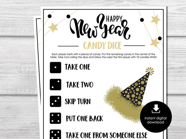 New Years Eve Candy Dice Game, New Years Party Games for Kids, Easy Kids Games, Fun New Year Activity Classroom Game, Pass the Candy Game - Before The Party