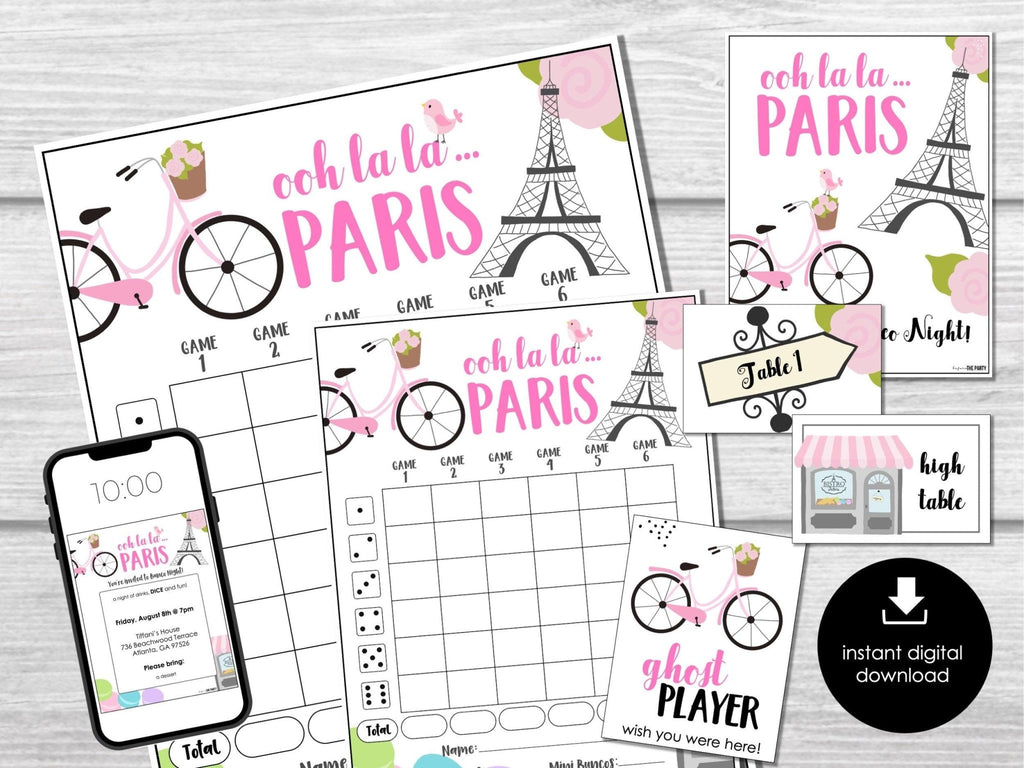 Night in Paris Theme Bunco Score Sheets, Bunco Night, French Bunco Party, France Bunco Printable, Bunco Table Signs, Fun Bunco Game, Bunko - Before The Party