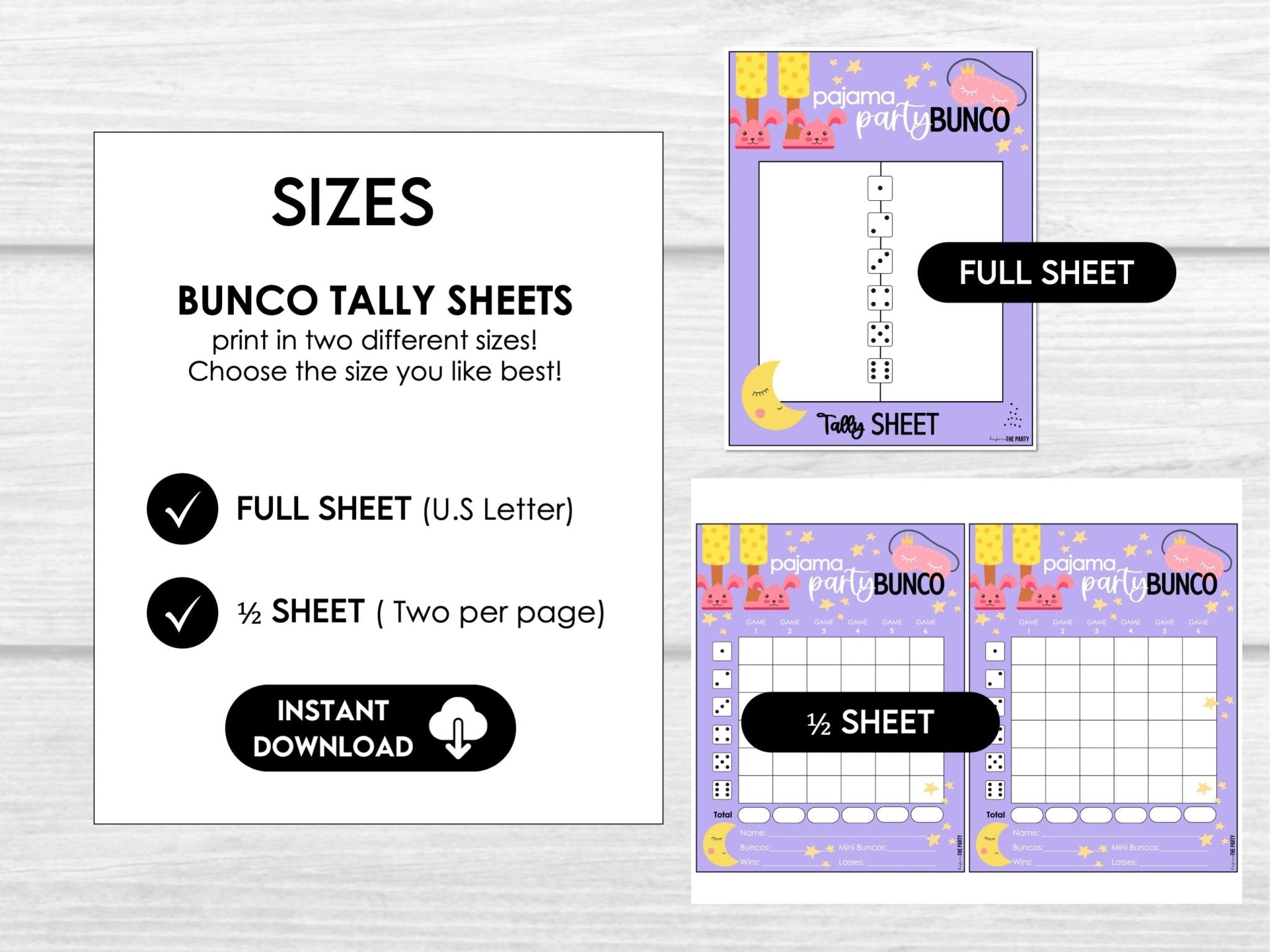 Pajama Party Bunco Score Cards, Bunco Score Sheets, Bunco Invitation ...