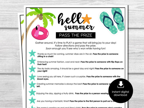 Pass the Prize, Summer Party Game, Printable Left Right Game, Fun Gift Exchange Game, Pool Party Activity, Barbecue Group Game, Summer Event - Before The Party