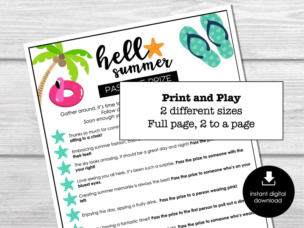 Pass the Prize, Summer Party Game, Printable Left Right Game, Fun Gift Exchange Game, Pool Party Activity, Barbecue Group Game, Summer Event - Before The Party