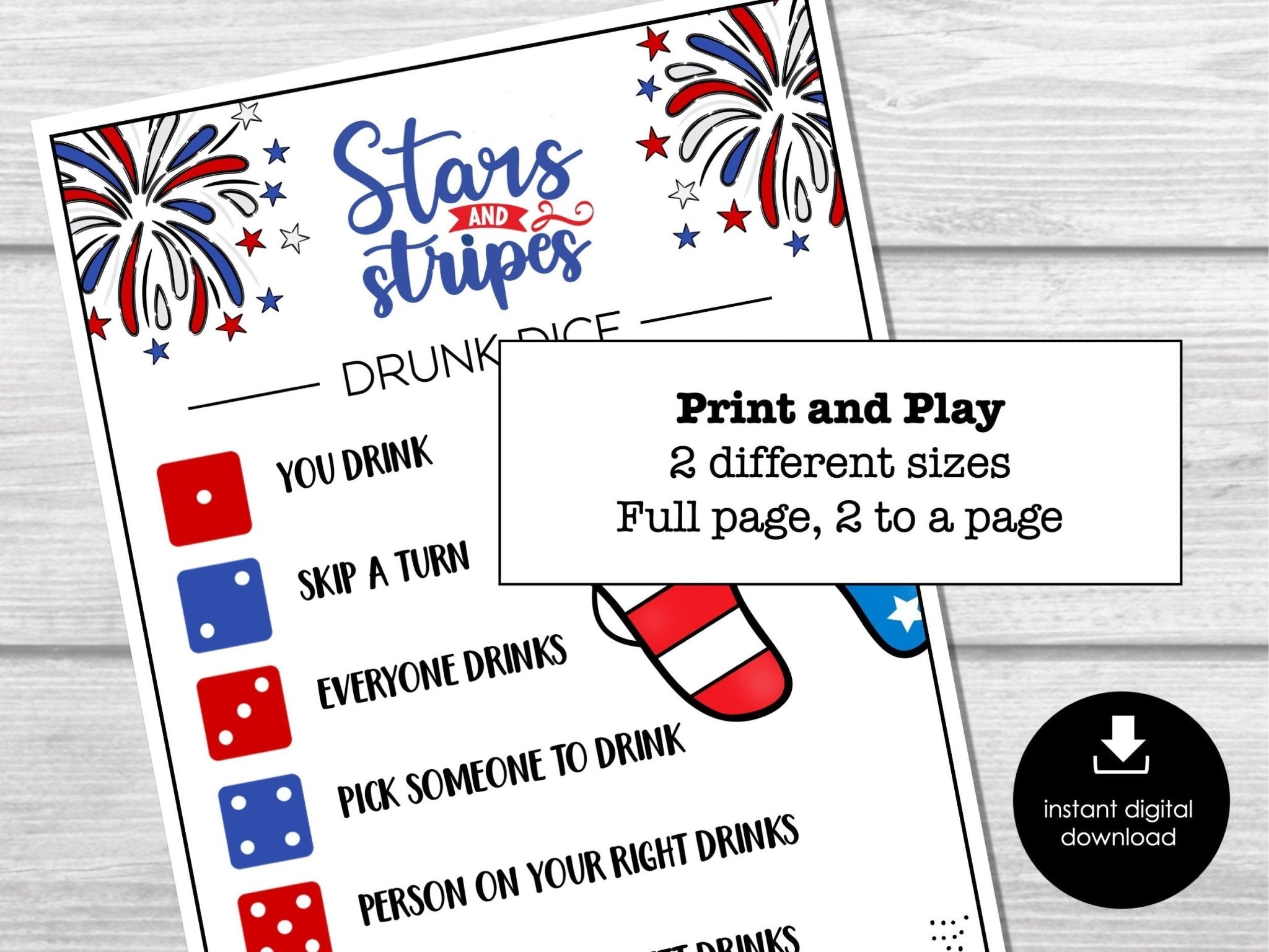 Patriotic Drunk Dice Drinking Game, 4th of July Party Game, USA, Labor Day, Memorial Day, Summer Drinking Game for Adults, July Fourth Game - Before The Party