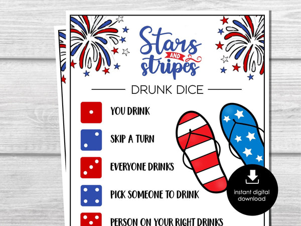 Patriotic Drunk Dice Drinking Game, 4th of July Party Game, USA, Labor Day, Memorial Day, Summer Drinking Game for Adults, July Fourth Game - Before The Party