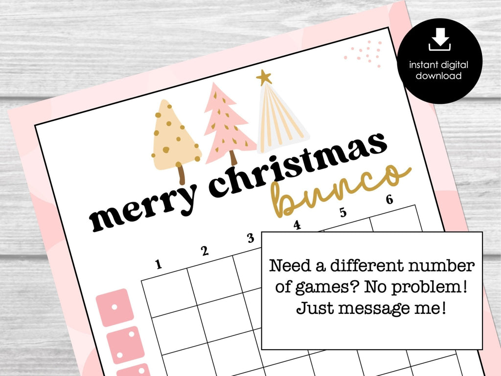 Pink Christmas Bunco Score Sheets, December Bunco Game, Christmas Bunco Invitation - Before The Party