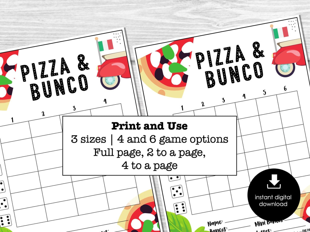 Pizza Party Bunco Score Sheets - Italian Theme Pizza Night Bunco - Before The Party