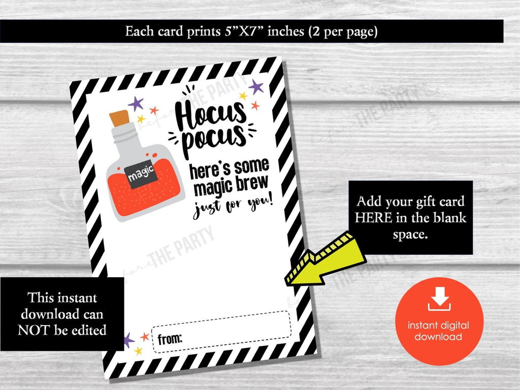 Printable Halloween Coffee Gift Card Holder, Teacher Appreciation Gift Card, Hocus Pocus Coffee Gift, Halloween Party Gift, Employee Gift - Before The Party