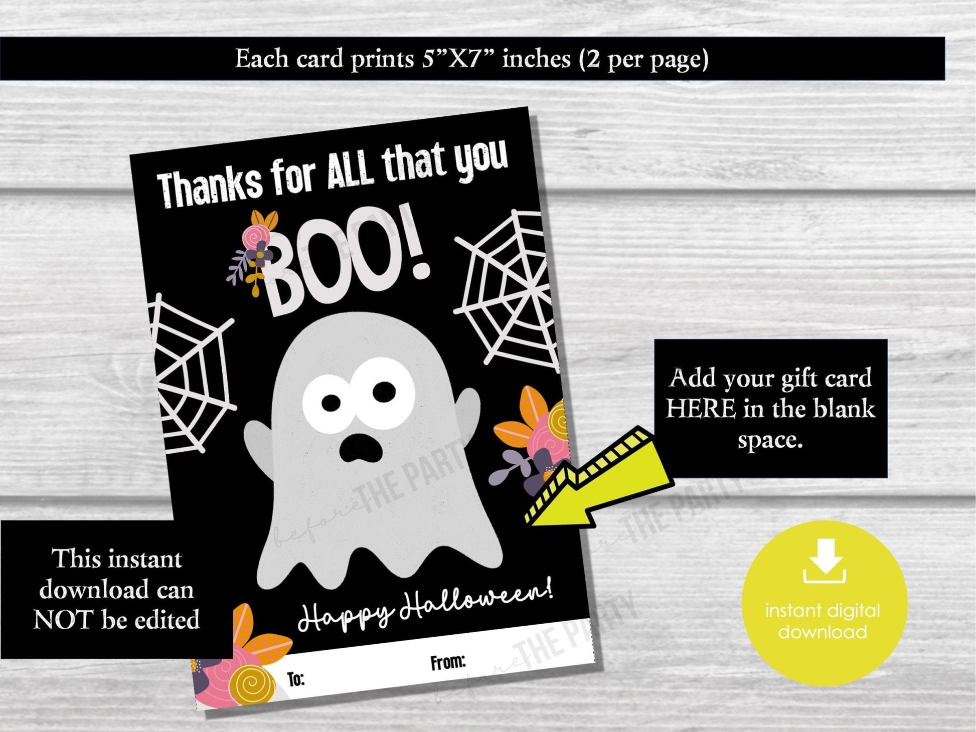 Printable Halloween Gift Card Holder, Teacher Appreciation Gift Card, Coffee Gift, Halloween Party Gift, Employee, Staff Gift