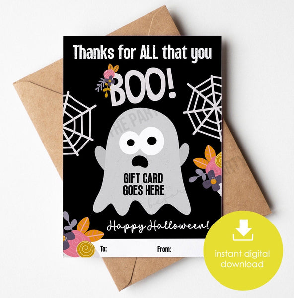 Printable Halloween Gift Card Holder, Teacher Appreciation Gift Card, Coffee Gift, Halloween Party Gift, Employee, Staff Gift, Thanks Boo - Before The Party
