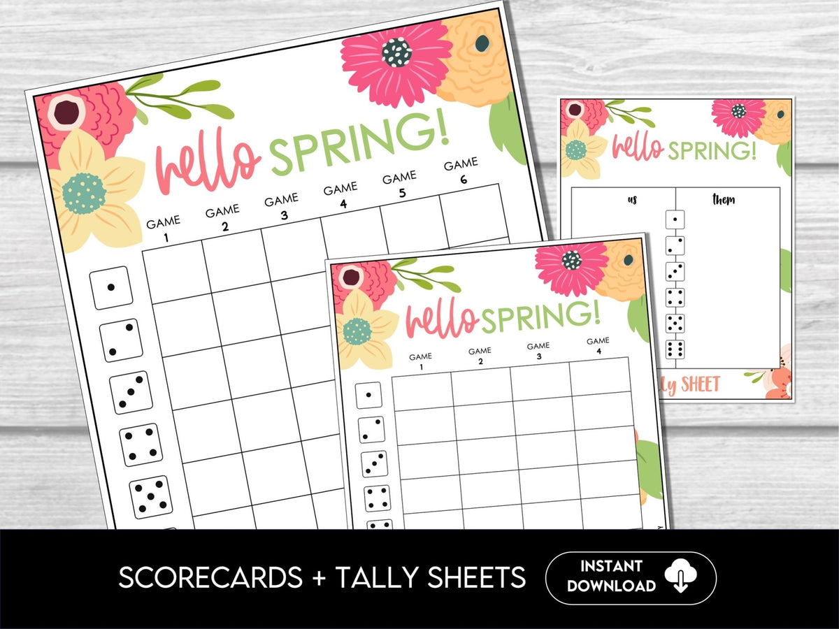 Printable Spring Bunco Score Sheet Bundle, Hello Spring Flowers, April ...