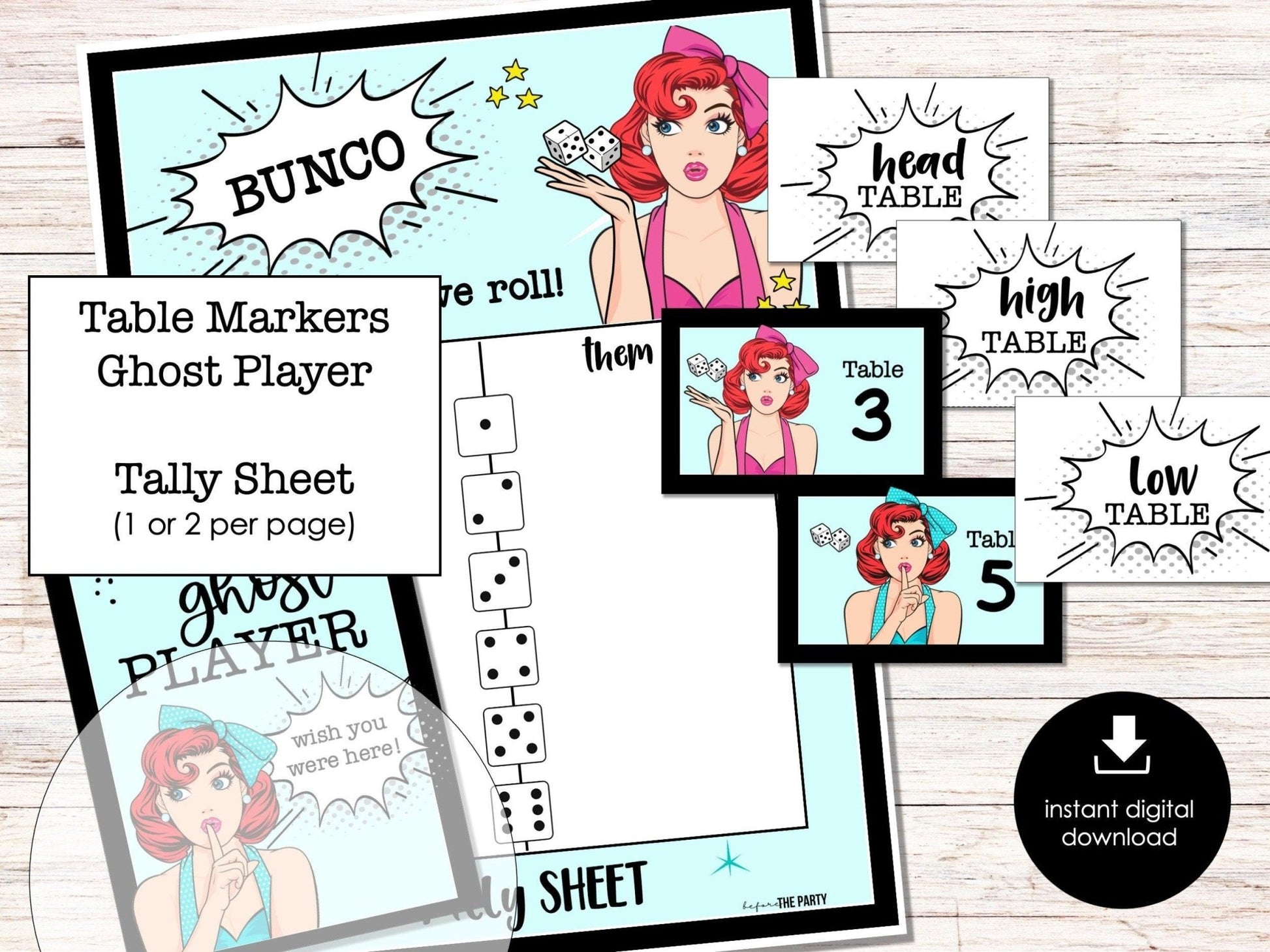 Retro Bunco Score Sheets - 50's Theme Vintage Bunco Invitations, Score Keeping Cards