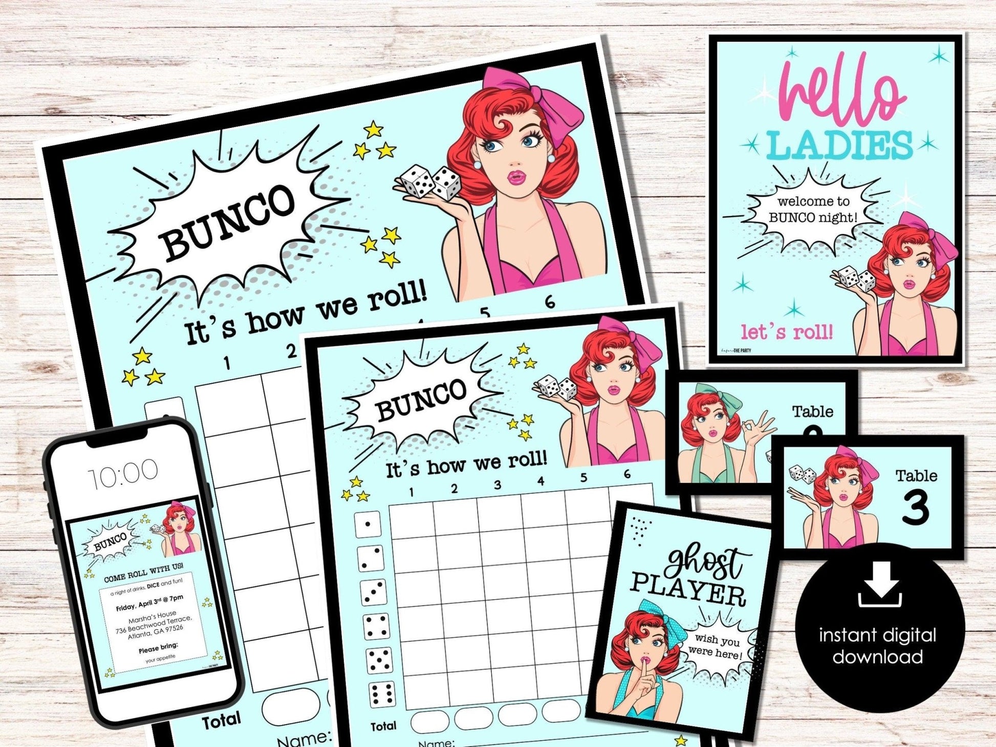 Retro Bunco Score Sheets - 50's Theme Vintage Bunco Invitations, Score Keeping Cards