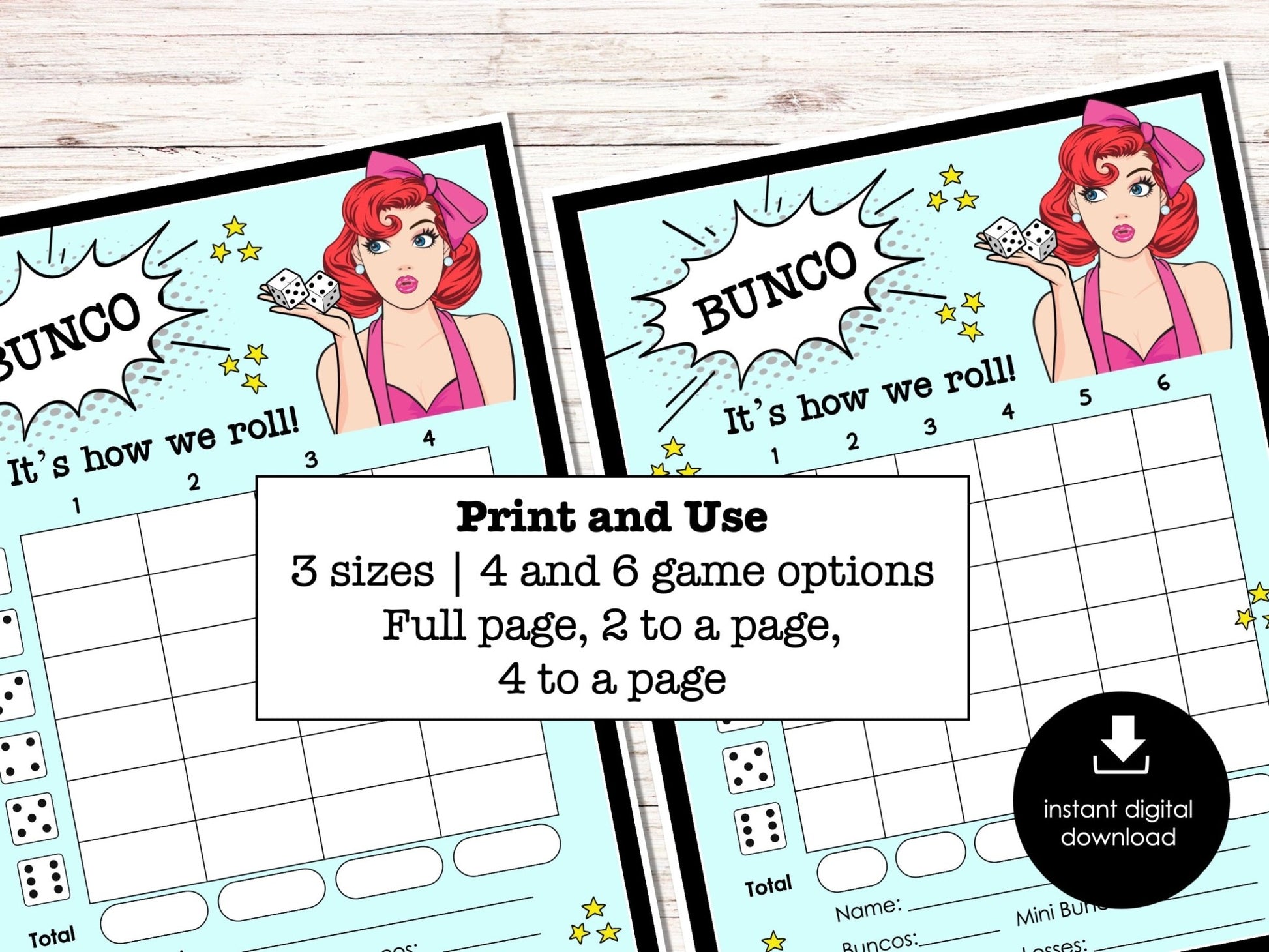 Retro Bunco Score Sheets - 50's Theme Vintage Bunco Invitations, Score Keeping Cards
