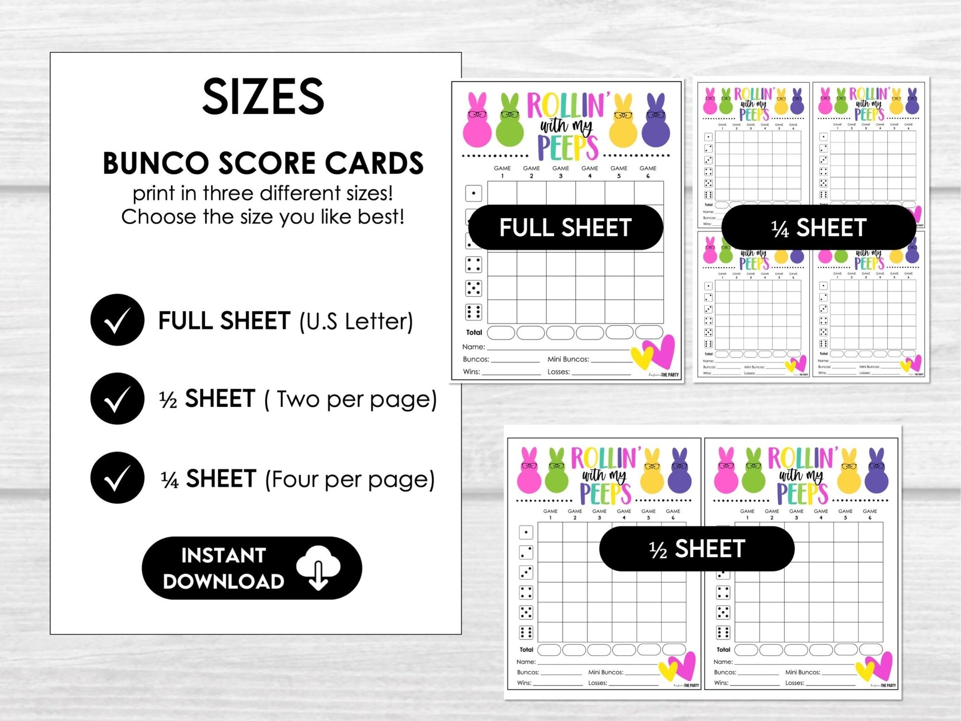 Rollin' with my PEEPS Bunco Party Set - includes tally sheets, table cards and invitations - Before The Party