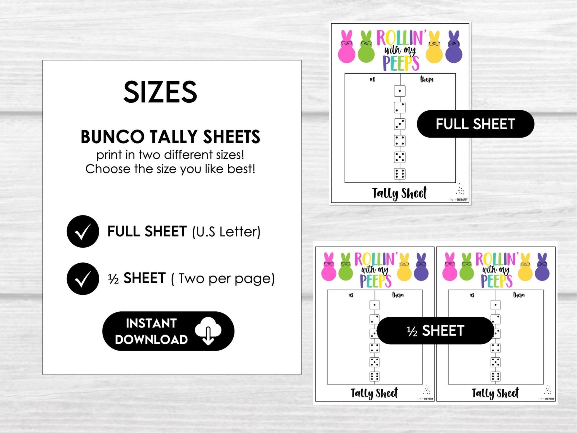Rollin' with my PEEPS Bunco Party Set - includes tally sheets, table cards and invitations - Before The Party