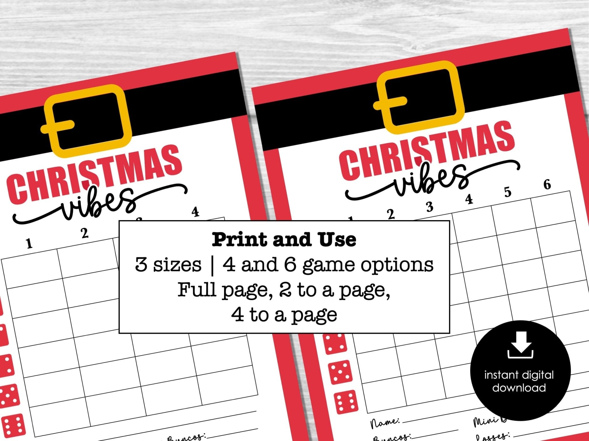 Santa Christmas Printable Bunco Set, Bunco Tally Sheets, Bunco Score Sheets with Table Cards