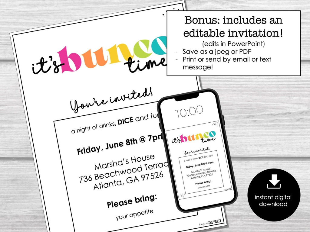 Simple Bunco Score Cards, Modern Bunco Invitation, NO Theme Bunco Night, Bunco Game Party Printable, Any Occassion Bunco Game Cards, BUNKO - Before The Party