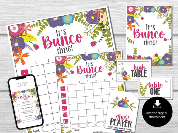 Spring Bunco Score Cards, May Bunco Score Sheets, Flowers Bunco Invitation, Floral Bunco Party Kit, Spring Floral Bunco Night, Bunko - Before The Party