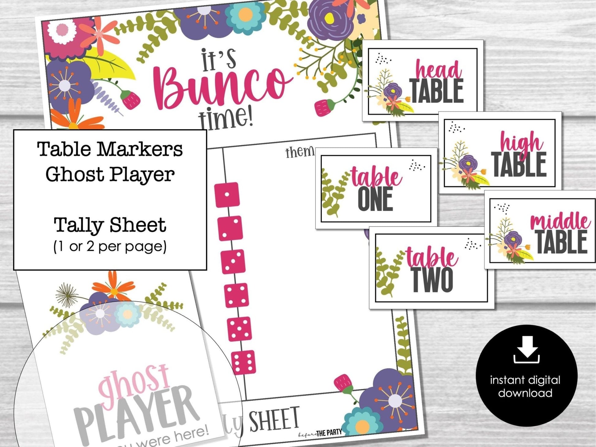 Spring Bunco Score Cards, May Bunco Score Sheets, Flowers Bunco Invitation, Floral Bunco Party Kit, Spring Floral Bunco Night, Bunko - Before The Party