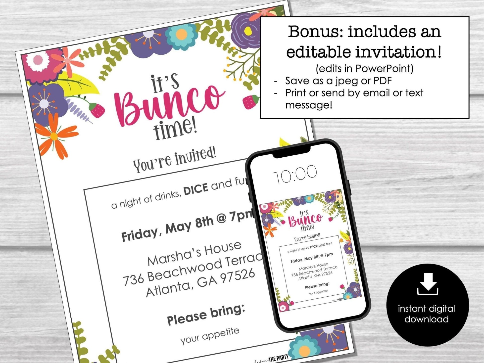 Spring Bunco Score Cards, May Bunco Score Sheets, Flowers Bunco Invitation, Floral Bunco Party Kit, Spring Floral Bunco Night, Bunko - Before The Party
