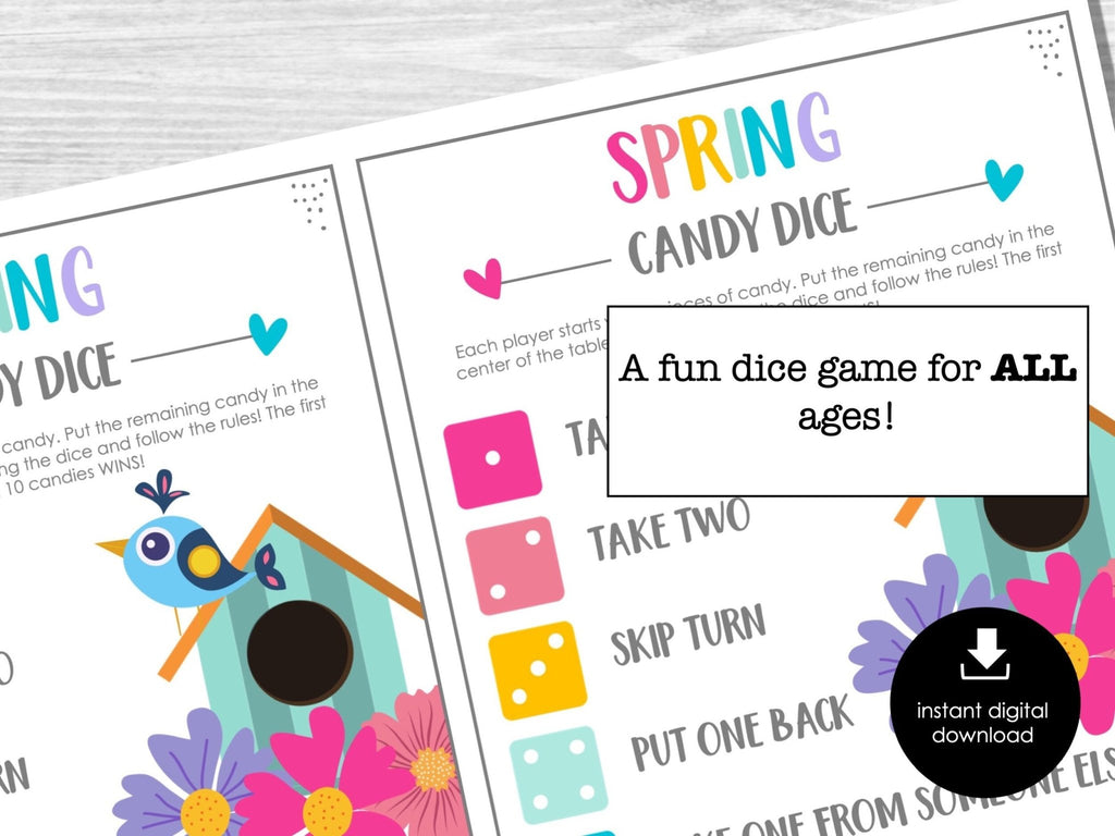 Spring Candy Dice Game, Fun Springtime Party Game, Classroom Game for Kids, Group Dice Game , Spring Activity Printable, Kids Party Game - Before The Party