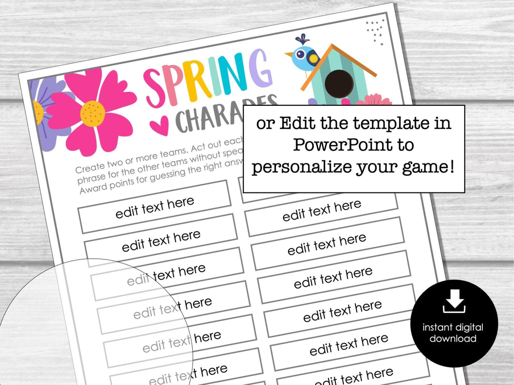 Spring Charades Party Game for Kids, Classroom Charades for Springtime, Spring Miming Game, Spring Activity for Kids - Editable Download - Before The Party