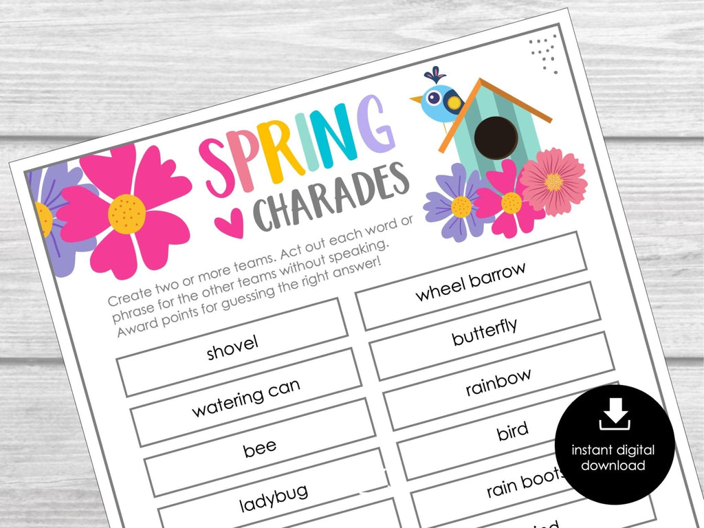 Spring Charades Party Game for Kids, Classroom Charades for Springtime, Spring Miming Game, Spring Activity for Kids - Editable Download - Before The Party