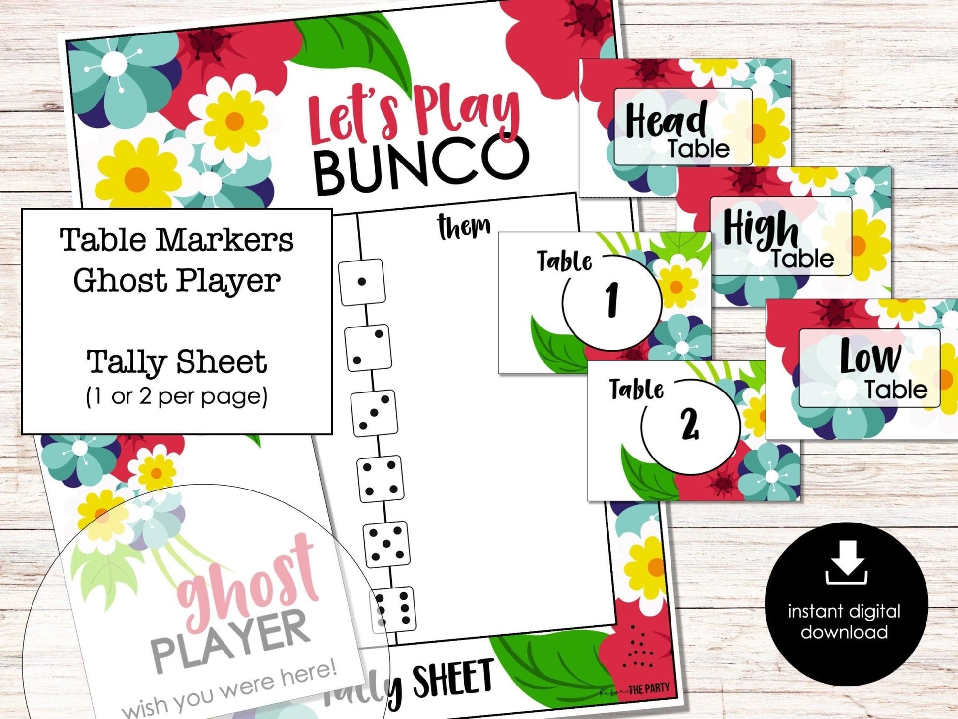 Spring Floral Bunco Score Cards, April Bunco Score Sheets, Spring Bunco Invitation, Floral Bunco Party Kit, May Garden Floral Bunco Night - Before The Party
