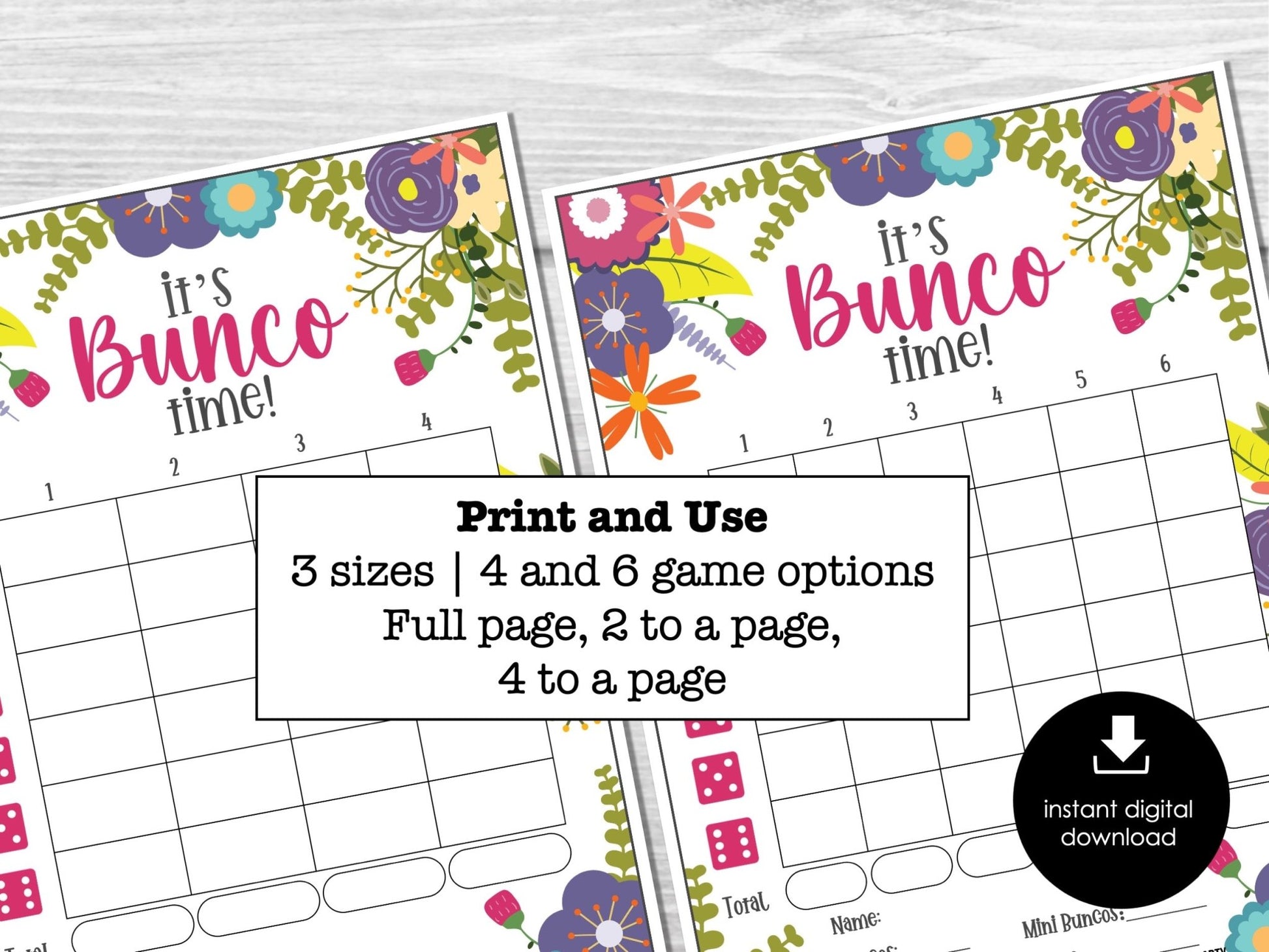 Spring Floral Bunco Score Cards- May Flower Bunco Table Cards, Tally Sheets, Bunco Printables - Before The Party