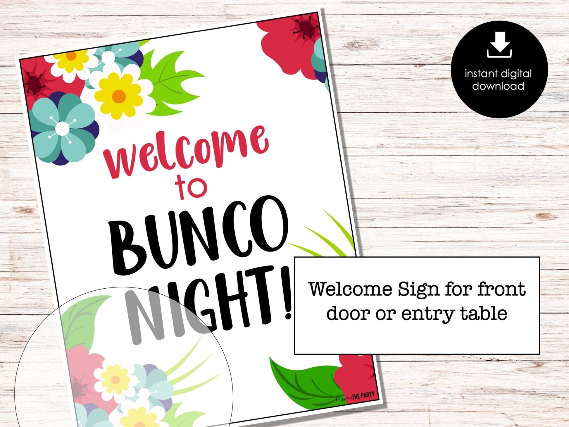 Spring Floral Bunco Score Cards with Welcome Sign, Invitations, Numbered Table Cards - Before The Party