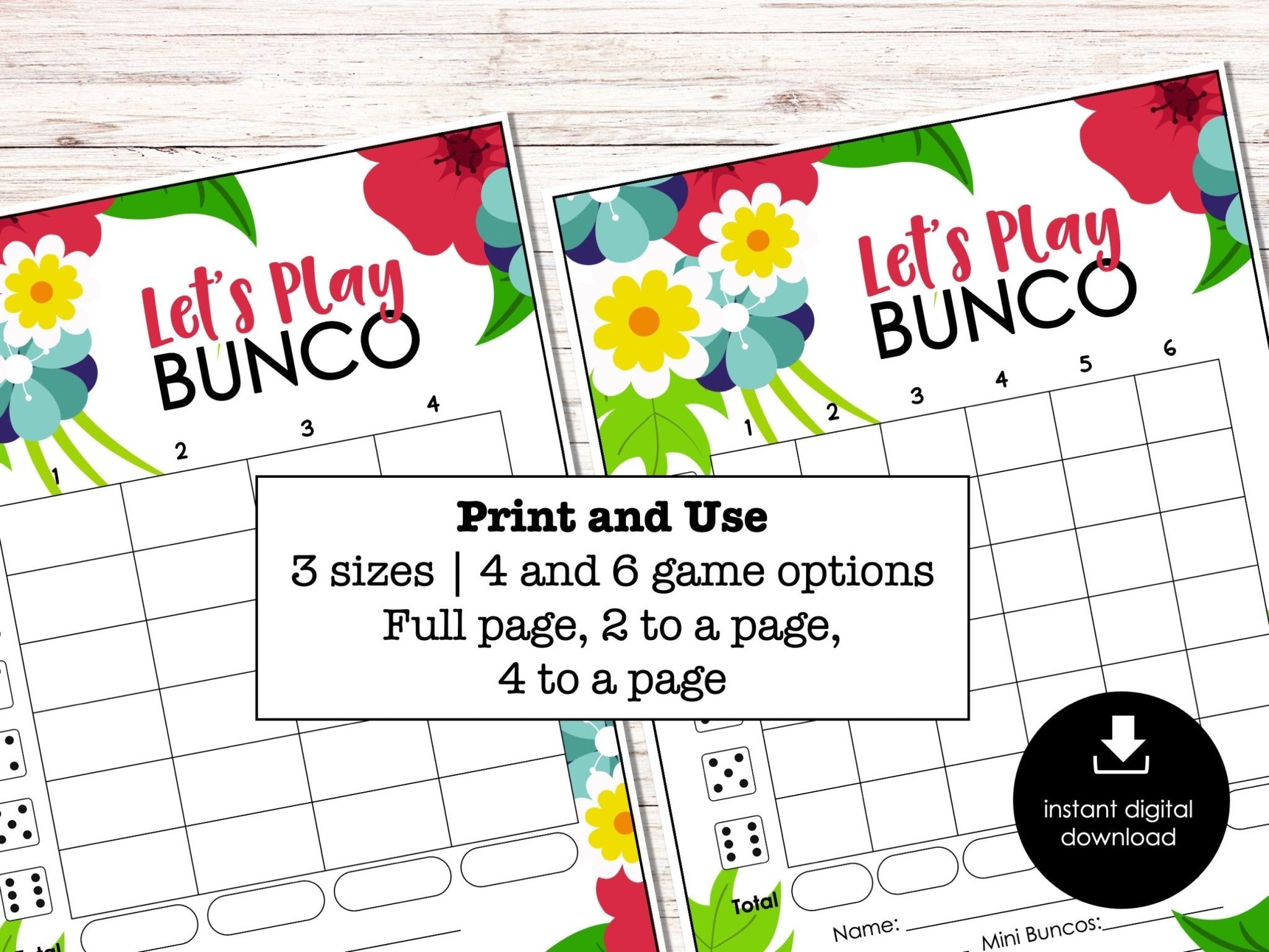 Spring Floral Bunco Score Cards with Welcome Sign, Invitations, Numbered Table Cards - Before The Party